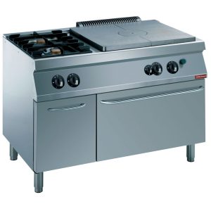 Fornuis 2 branders, gietijzeren plaat, gasoven GN 2/1, neutrale kast