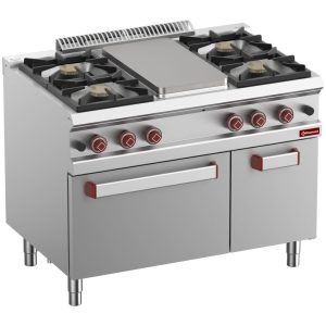 Gas solid top 4 branders, plaat met gasoven GN 2/1, kast GN 1/1