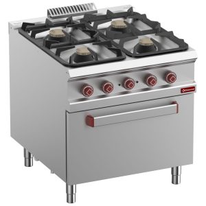 Fornuis 4 gasbranders, elektrische oven GN 2/1