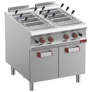 Gas pastakoker, 2 bakken 40 liter, op gesloten onderbouw (zonder manden)