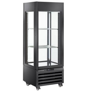 Volledig glazen vitrine 440 Lt., 1 niveau + 2 legplanken, geventileerd - WIJN - ZWART