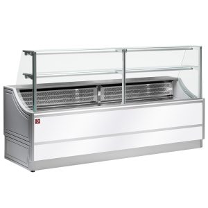 Gekoelde glazen vitrine recht paneel 90°, met opslagruimte