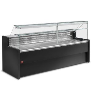 Gekoelde toonbank met recht glas 90°, met reserve - ZWART+KIT schuifruiten plexiglas RO25/... bestaande uit: