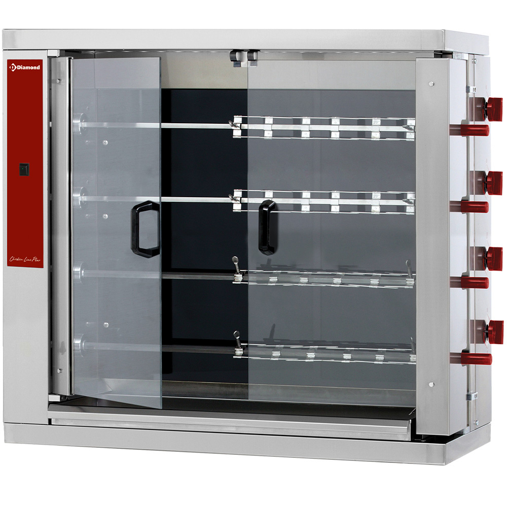 Vitrokeramische kippengrill, 4 spitten (24 kippen)