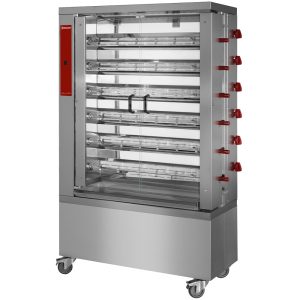 Gaskippengrill, 6 spiesen, met wielen (36 kippen)