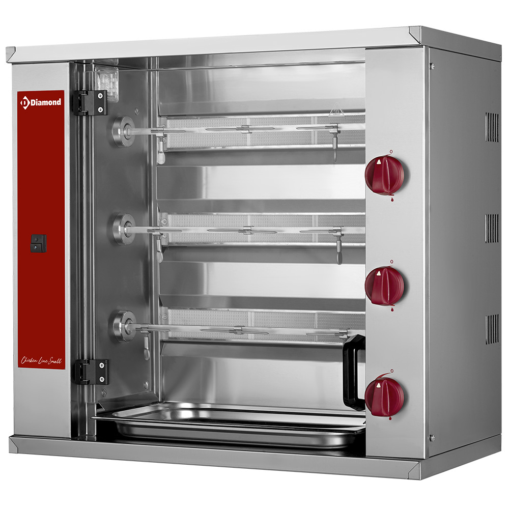 Gas kippengrill, 3 spitten (9 kippen) KLEIN