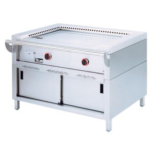 Gas "Teppanyaki" plaat, 2 zones (2x 7 kW), op onderkast