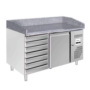 Pizzakoelwerkbank – 1,51 × 0,80 × 1,00 m – 1 deur & 7 laden – alleen ophalen