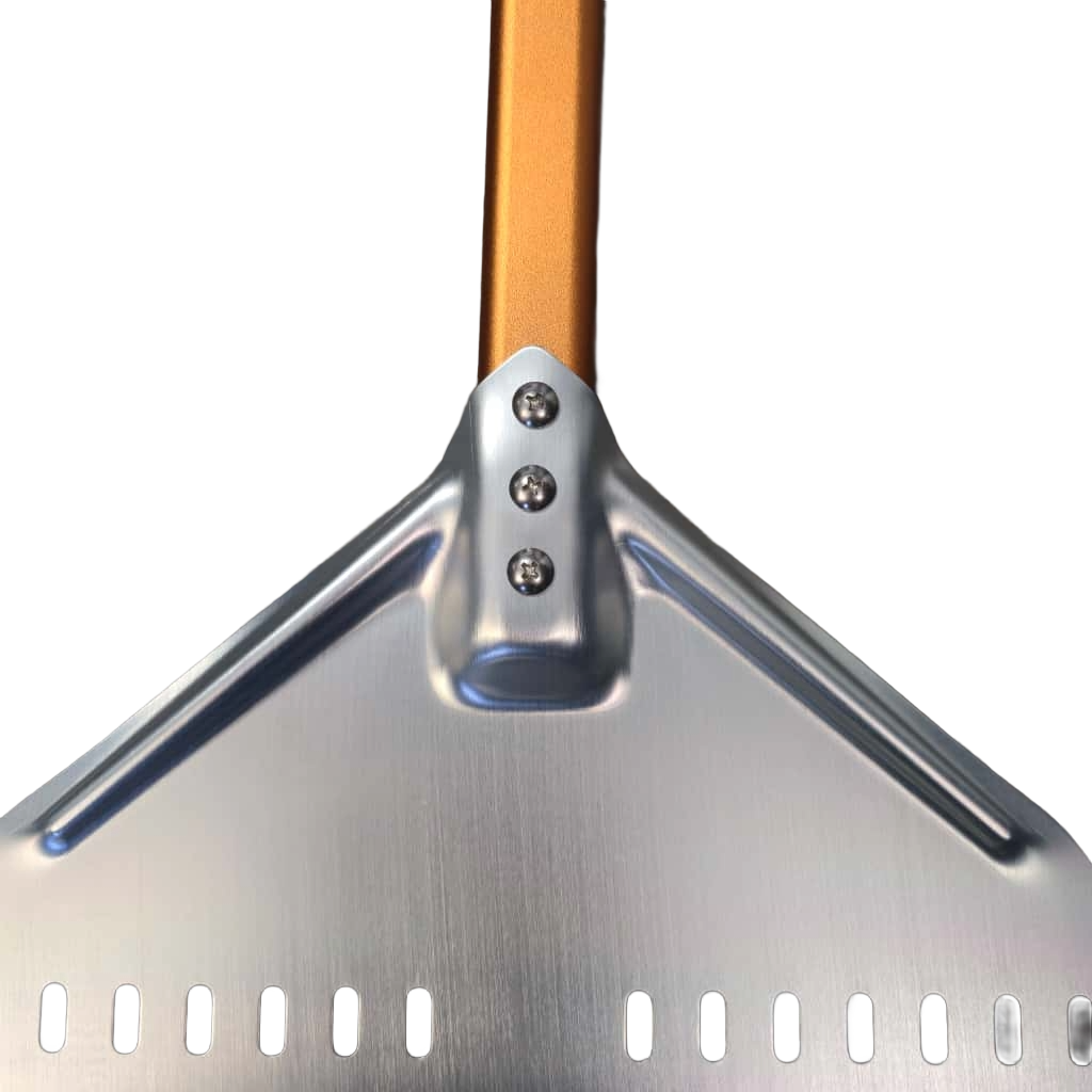 Pizzaschep – 33 × 33 cm – Totale lengte 120 cm – geperforeerd – 2-delig – Aluminium - Afbeelding 2