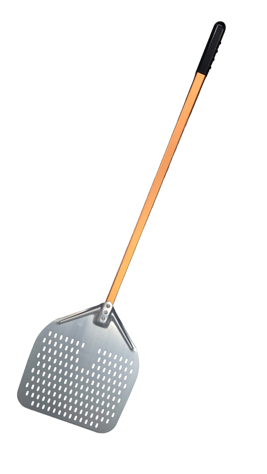 Pizzaschep – 33 × 33 cm – Totale lengte 120 cm – geperforeerd – 2-delig – Aluminium