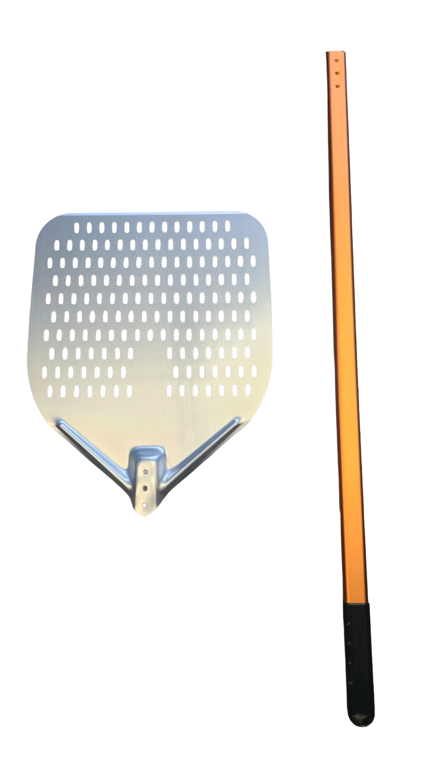Pizzaschep – 33 × 33 cm – Totale lengte 120 cm – geperforeerd – 2-delig – Aluminium - Afbeelding 4