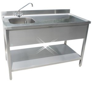 Rvs cheftafel met bodemschap 1000x700x900 mm (spoelbak links + rand)