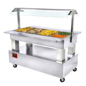 Warming/bain-marie salad bar, 4x GN1/1-150 (white wood)