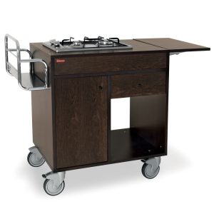 Flambé trolley, 2 gas burners, "Wengé", with wheels 2w/brakes
