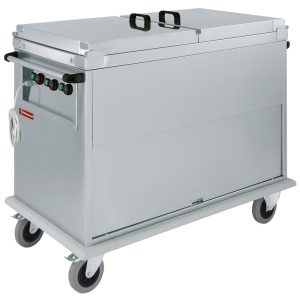 Carriage Bain-Marie 3x GN 1/1, 3 T°, lids, cupboard with tilting door