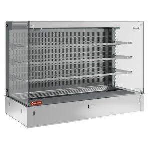 Wall with sink and open "square" display on 3 levels (with curtain), refrigerated, ventilated, 4x GN 1/1 (without hermetic unit)