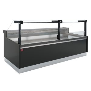 Ventilated counter, with storage, vertical glass 90° with piston lift - FULL BLACK