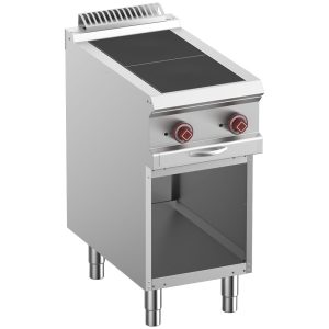 Electric stoves 2 plates aligned with the top, on open cupboard