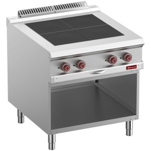 Electric stoves 4 plates aligned with the top, open cupboard
