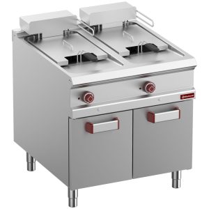 Electric fryer 2 tanks 18 liters on closed cupboard