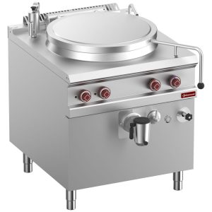 Electric boiling pan, 100-liter tank, indirect heating, on cupboard
