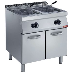 Gas fryer, basin in "Y" 2x 15 liters, external burners, on board