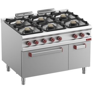 Stove 6 burners on gas oven GN 2/1 and closed neutral cupboard