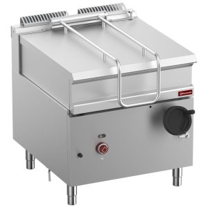 Tilting gas bratt pan, stainless steel tank 80 liters, on cupboard