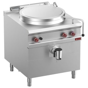 Gas boiling pan, 100-liter tank, direct heating, on cupboard
