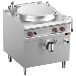Gas boiling pan, 100-liter tank, indirect heating, on cupboard
