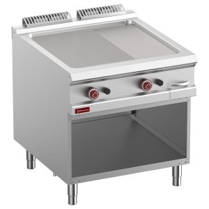 Gas fry top 2/3 smooth & 1/3 grooved, module 1/1, open cupboard