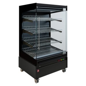 Heated display case, self-service, with glass door, on wheels - FULL BLACK
