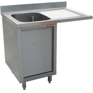Sink 1 tank, right draining board, on cupboard 1 swinging door and space for dishwasher