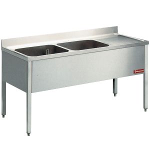 Sink 2 tanks and 1 right draining board, with base
