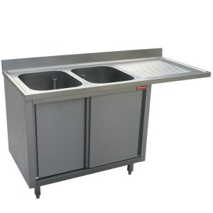 Sink 2 tanks 400x500xh275 right drain board on cupboard 2 sliding doors and dishwasher space