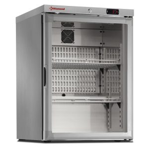 Ventilated refrigerator, glass door, 150 liters. stainless steel