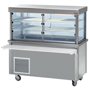 Display element  and  refrigerated basin on open cupboard