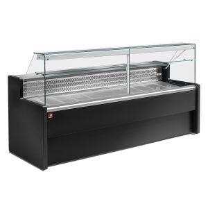 Refrigerated display counter with straight glass panel 90°, with  reserve - BLACK