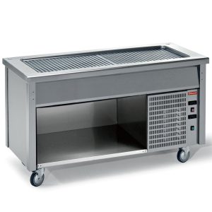 Element with refrigerated top on open cupboard