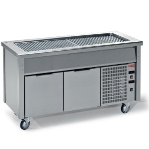 Element with refrigerated top on open cupboard + wheels