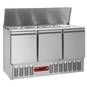 Refrigerated saladette with lid 4x GN 1/1 - 150 mm + reserve 3 doors GN 1/1, 380 Lit