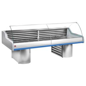 Refrigerated display counters with curved glass, on bases