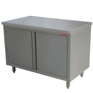 Table on cupboard, hinged doors