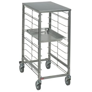 Plate trolley 7x GN 1/1, space 75 mm, with top in stainless steel