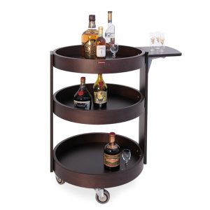 Round trolley for bottles, 3 levels wood "wengé"