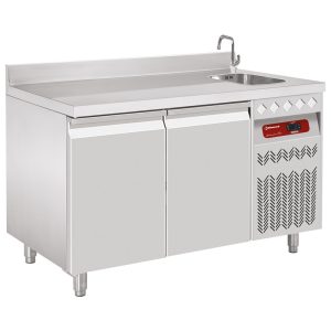 Ventilated "mural" cooling table, 2 doors GN 1/1, 260 Lit. with sink