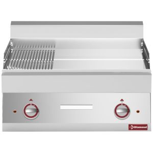 Elec. cooking plate 2/3 flat and 1/3 ribbed -Top-, chrome