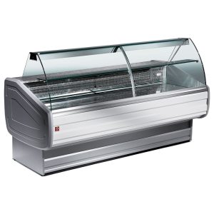 Refrigerated display counter curved glass, ventilated, with reserve