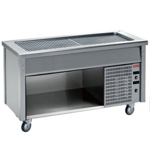 Element with refrigerated top on open cupboard