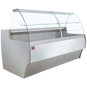 Refrigerated display counter curved glass, ventilated, with reserve - GREY/WHITE